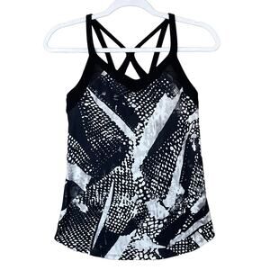 Lululemon Free Flowing Tank Top Shelf Bra Static Mist White Black Size 8